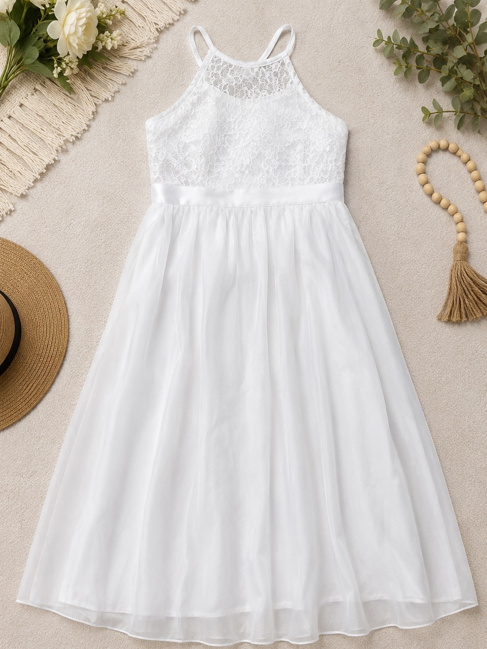 NWT iEFiEL White Lace Tulle Formal Dress Girls Size 10 Flower Girl Communion